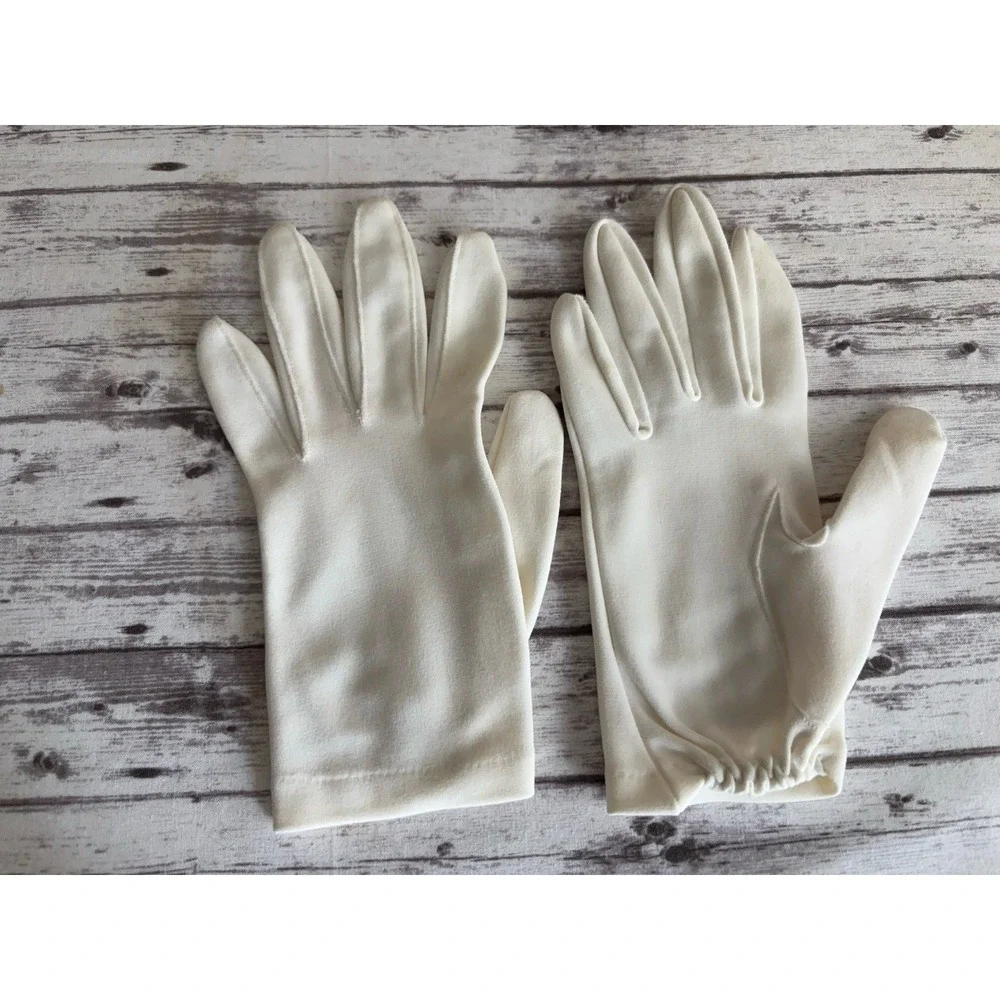 Vintage 1950s White Cotton Gloves Stretch Wedding Wrist Length 9